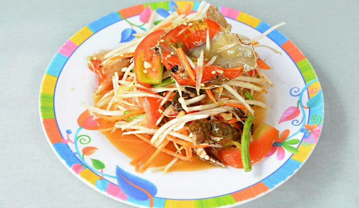 Som Tum papaya salad with pickled sea egg crab